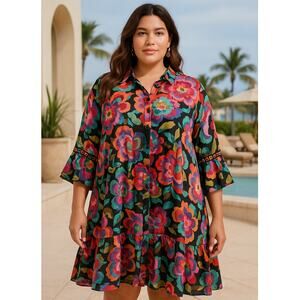 Johnny Was Workshop Calanthe Tiered Flounce Dress – 100% Silk – Size 3X